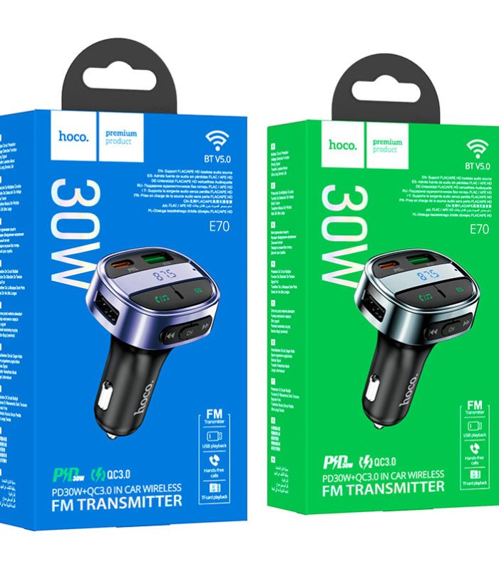 HOCO E70 Car Charger PD30W+QC3.0 With Wireless FM transmitter